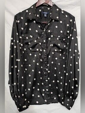 Chaps Black Polka Dot Button-Up Blouse